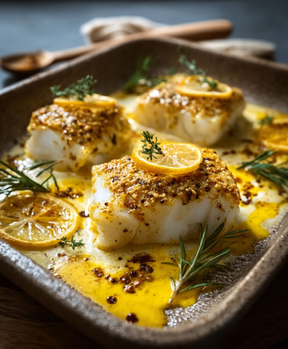 Cabillaud au four moutarde crème