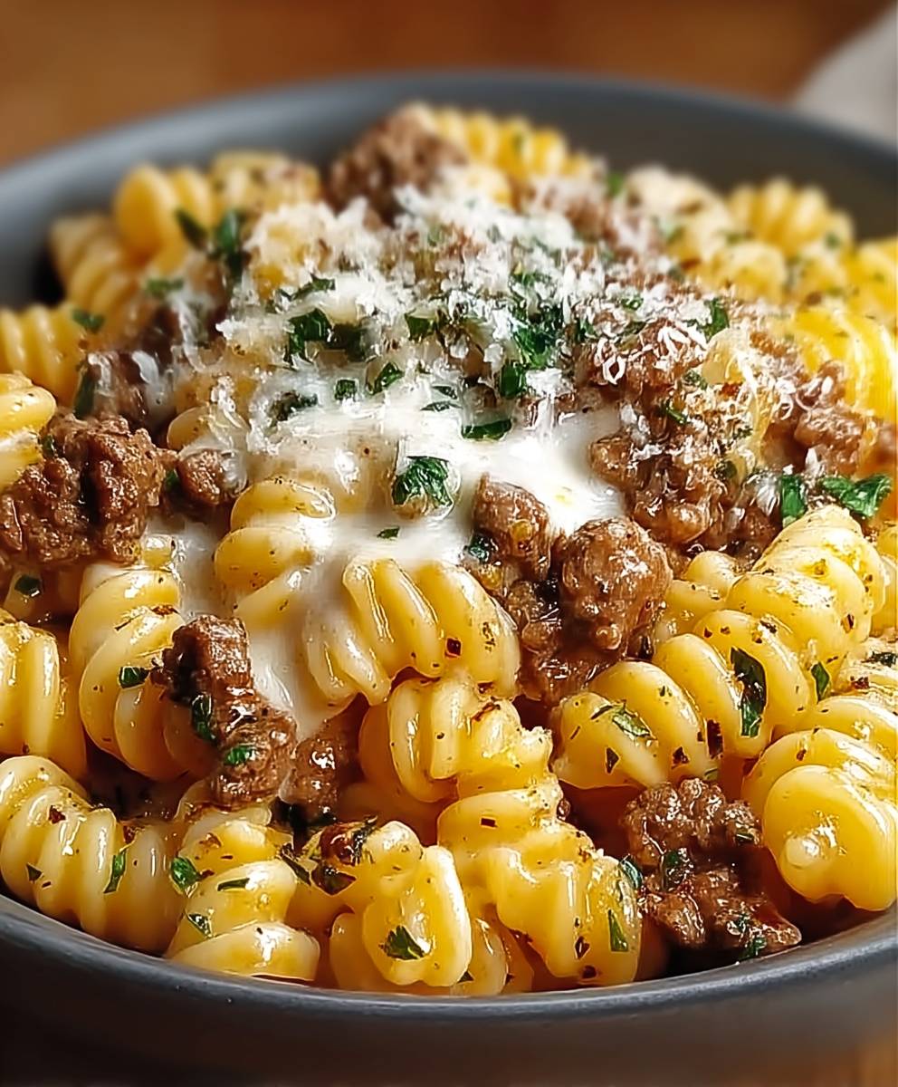 Crockpot Cheesy Ranch Beef Pasta