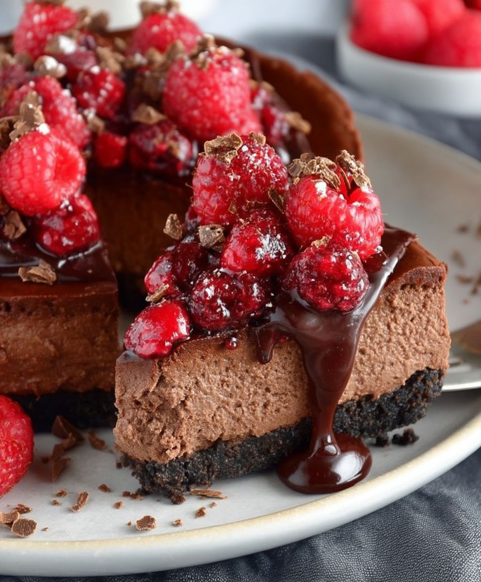 Dark Chocolate Raspberry Cheesecake