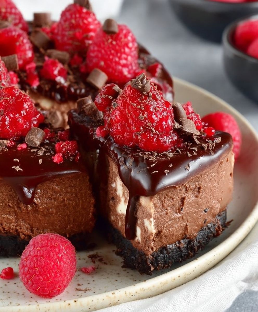 Dark Chocolate Raspberry Cheesecake