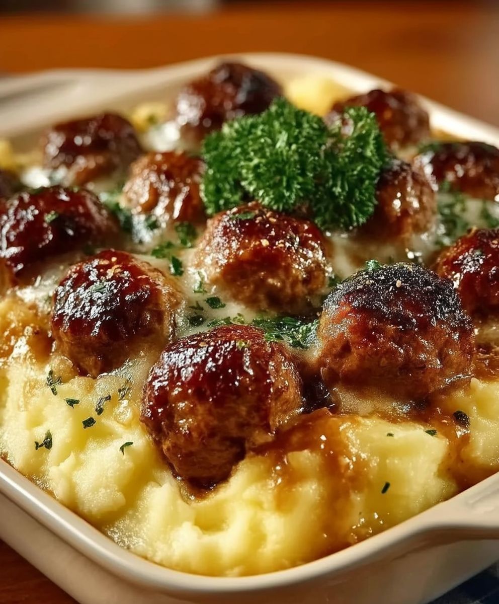 Meatball Mashed Potato Bake