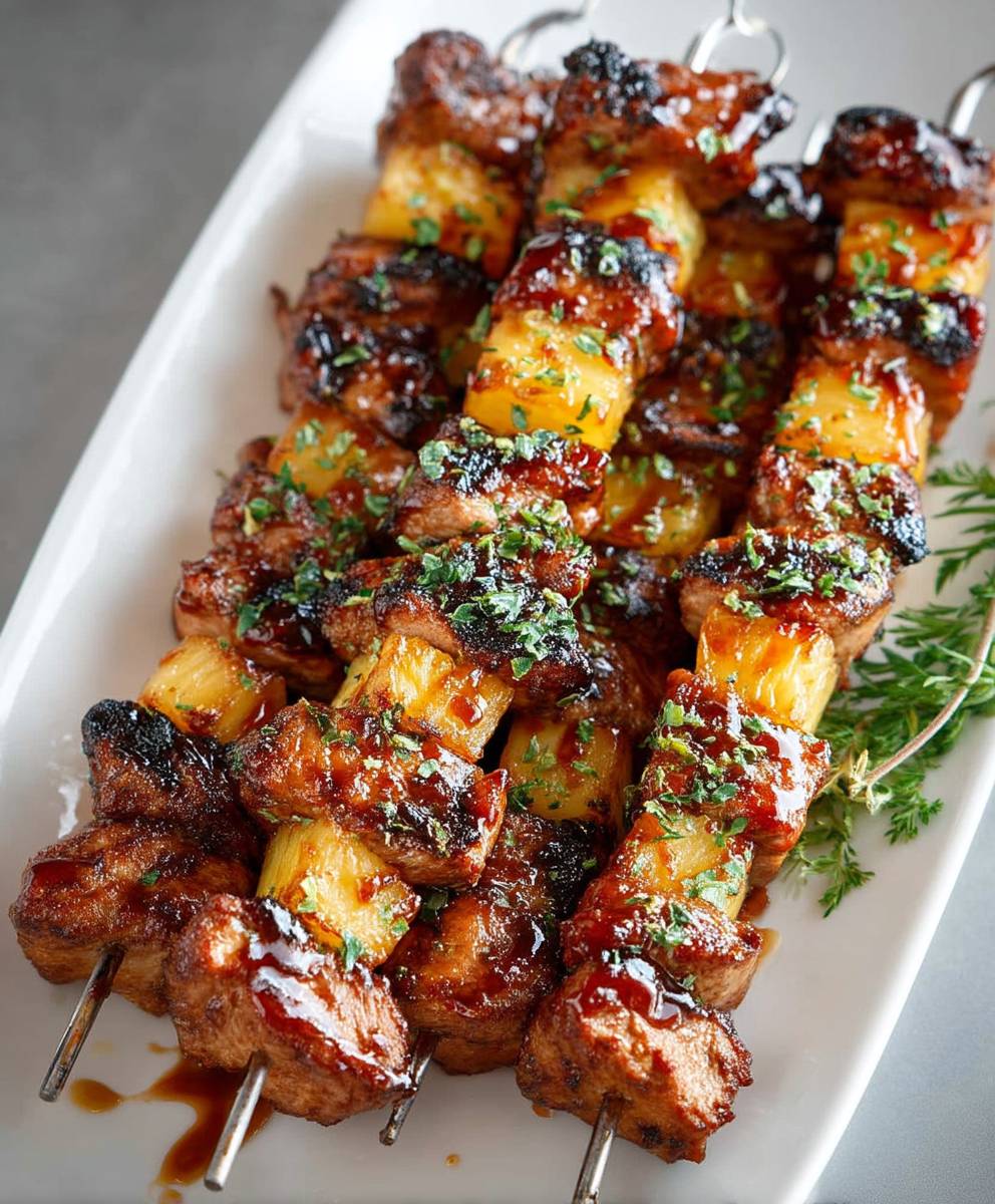 Pineapple BBQ Pork Skewers