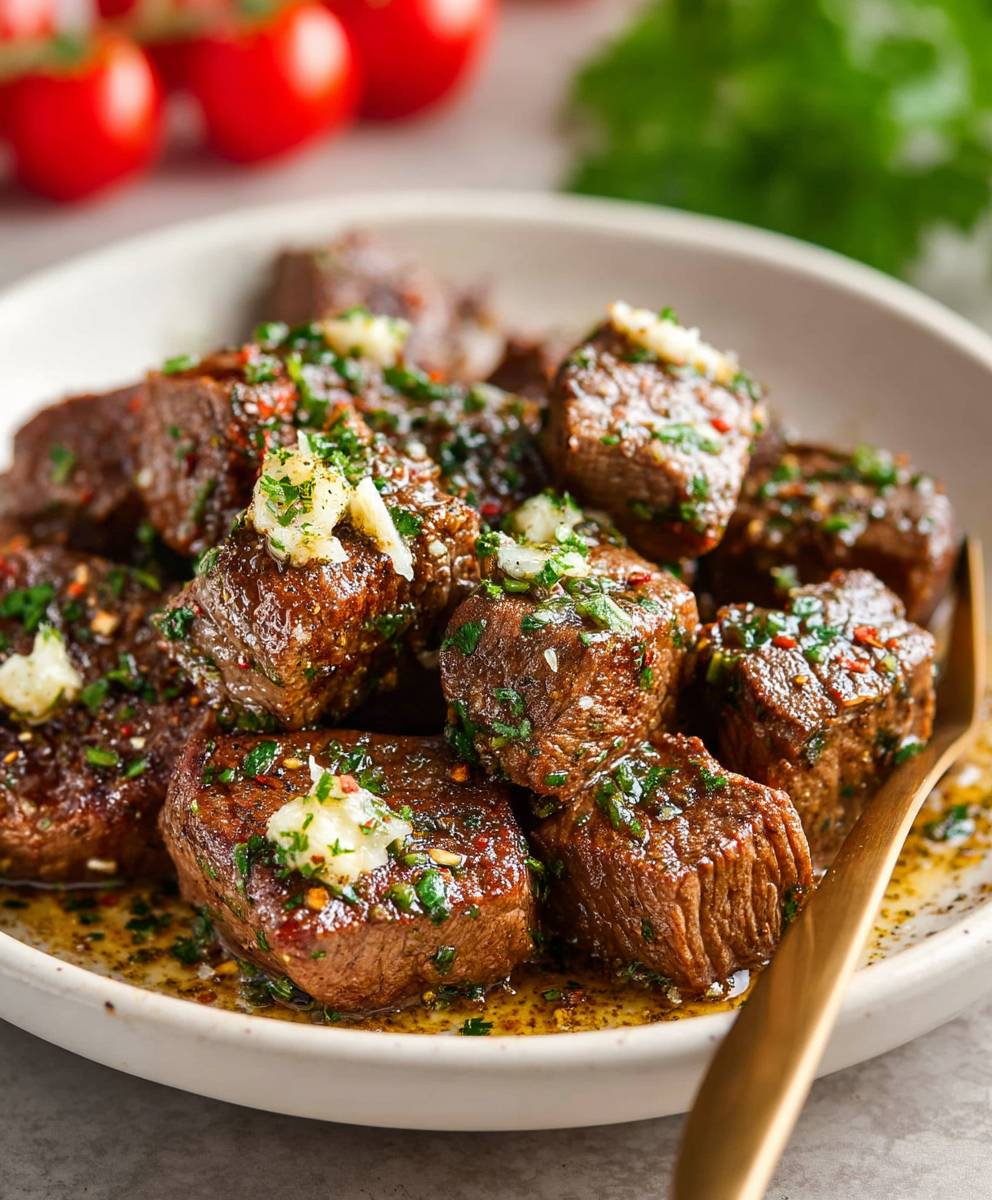 Air Fryer Garlic Butter Steak Bites | Juicy Quick Dinner Recipe image 2